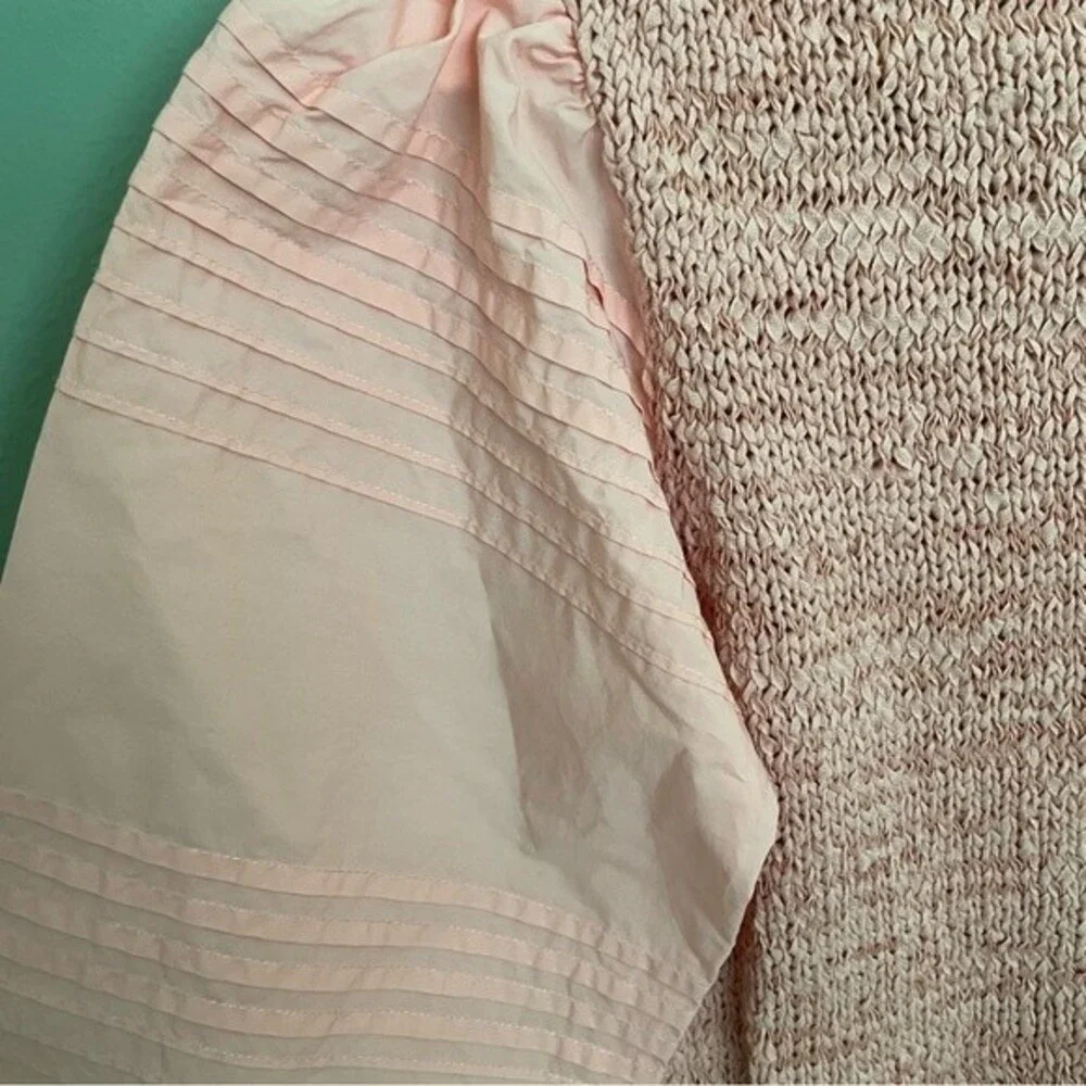 la vie rebecca taylor poplin blouse babydoll top peach pink knit v-neck preppy - Picture 9 of 14